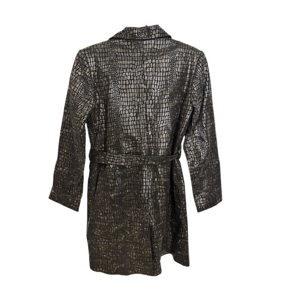 Newport News Jacket Womens Medium Leather Crocodile Trench Coat Black Belted - Picture 2 of 3
